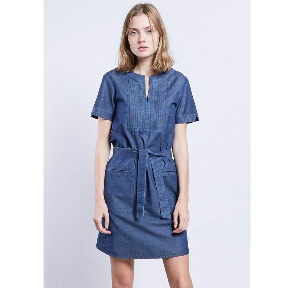 A.P.C. Indigo Cotton Italian Chambray Denim Tie-Front Jess Dress sz 34/XS Womens - Picture 3 of 16